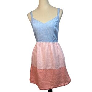 Cynthia Rowley 100% Linen Pastel Colorblock Dress | Med | Blue Pink Coral Summer